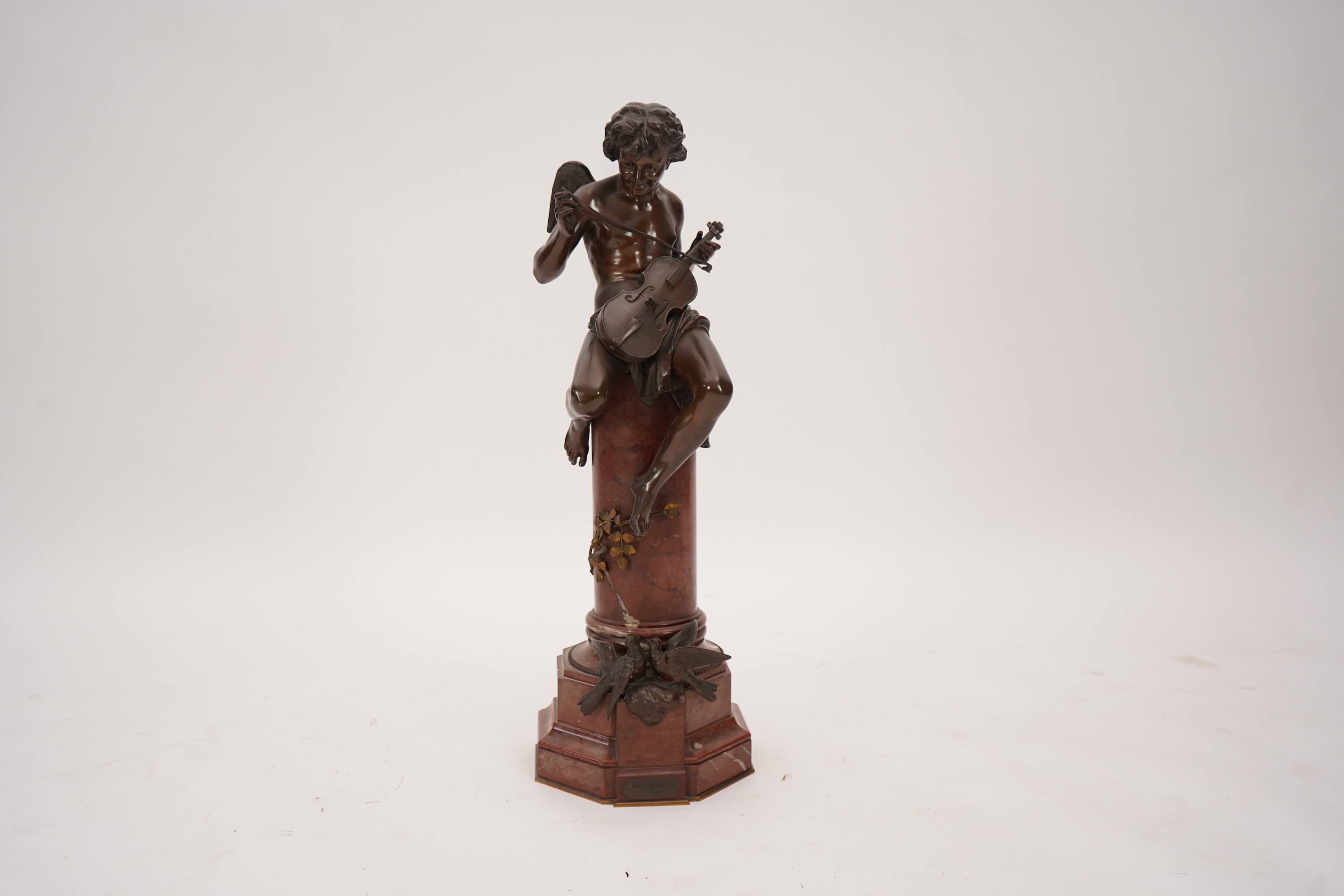Jean Bulio (French, 1827-1911), a 19th century French bronze 'Enfant Charmeur' 27cm wide, 89cm high